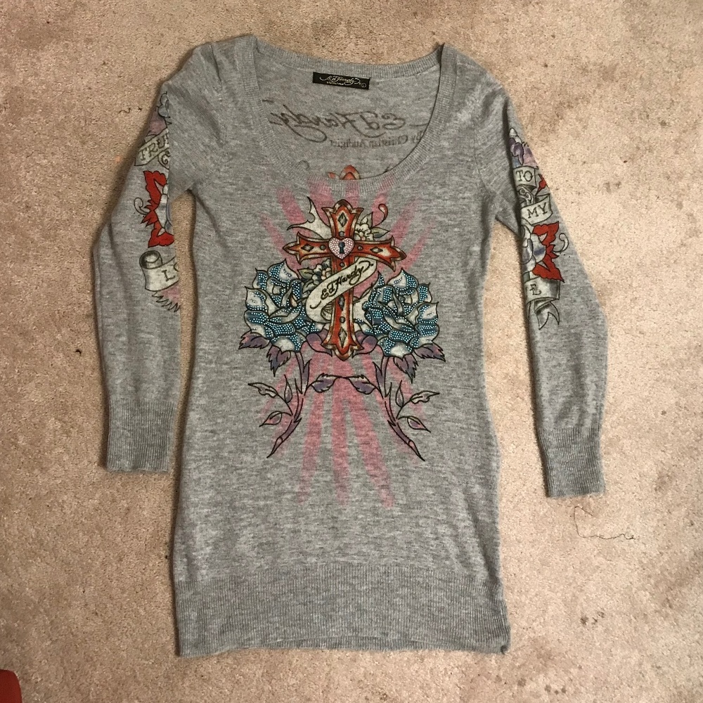 Authentic Ed Hardy angora Swarovski sweater, L